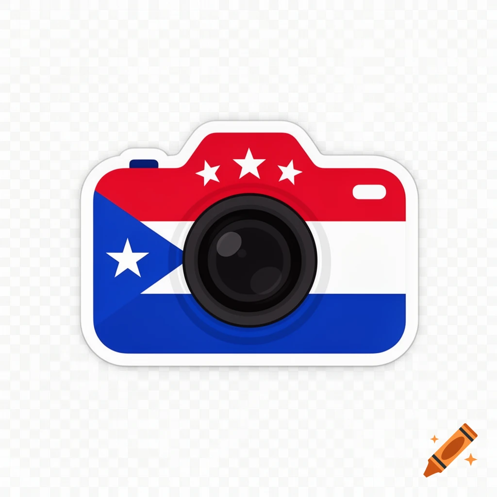 A camera sticker designed with the Puerto Rican flag colors and stars.