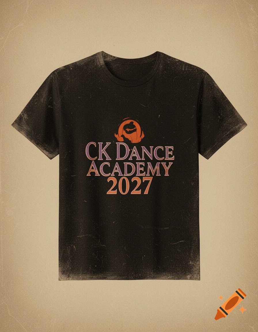 Black t-shirt with a distressed vintage-style pumpkin logo and 'CK Dance Academy 2027' text.