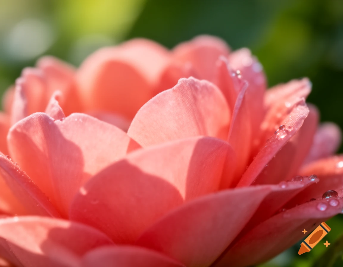 Close-up of pink flower petals with water droplets, sunlit