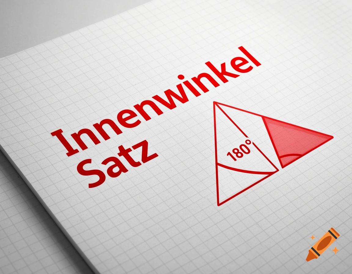 Red text "Innenwinkel Satz" and a red triangle diagram with "180°" on squared paper.