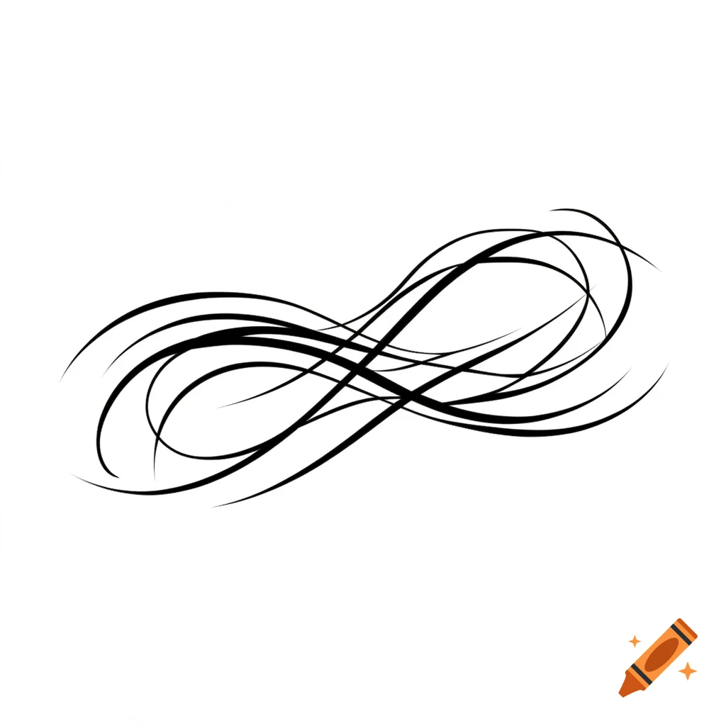 A minimalist black abstract design of swirling lines, suggesting wind or an infinity symbol, on a white background.