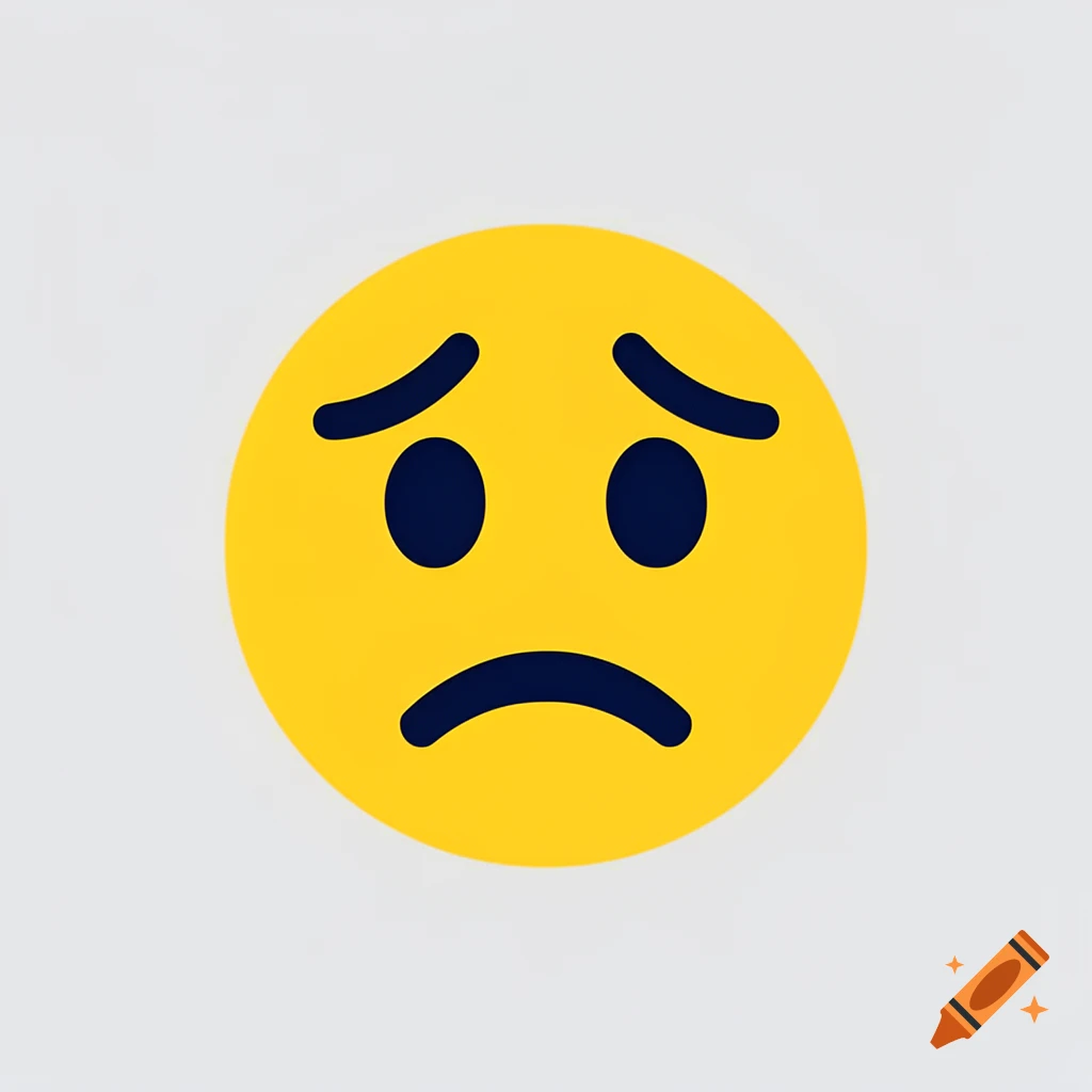 A yellow sad emoji face with dark blue features on a light gray background.