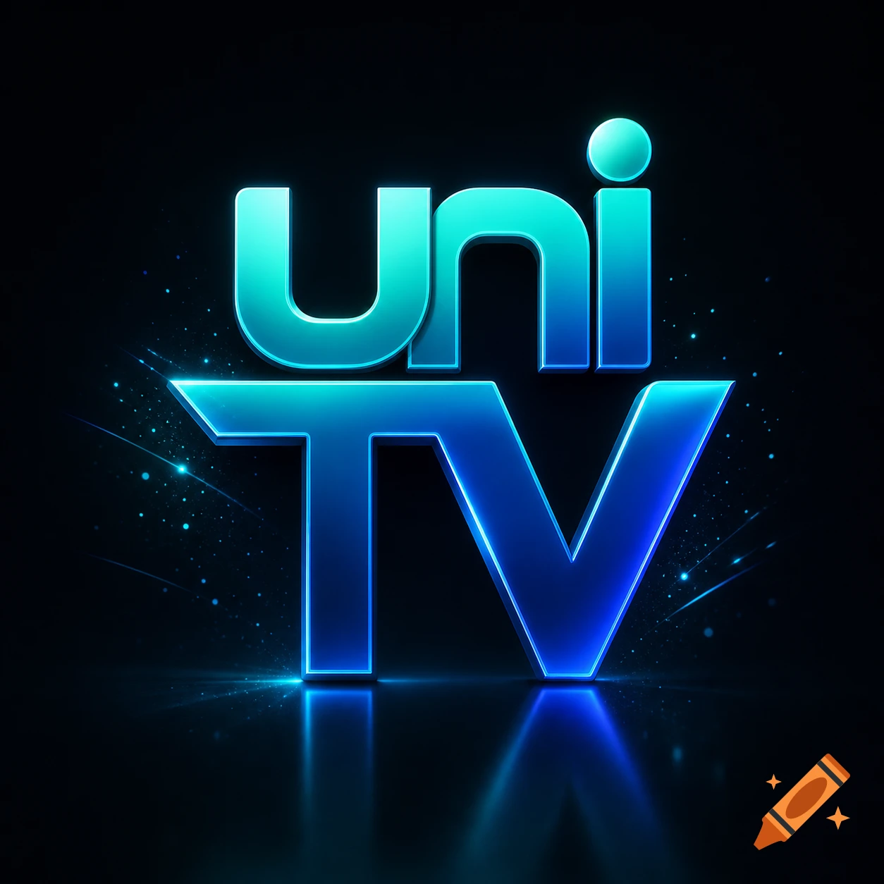 A glowing blue and green gradient logo on a black background, spelling 'uni' above 'TV' with a light reflection.