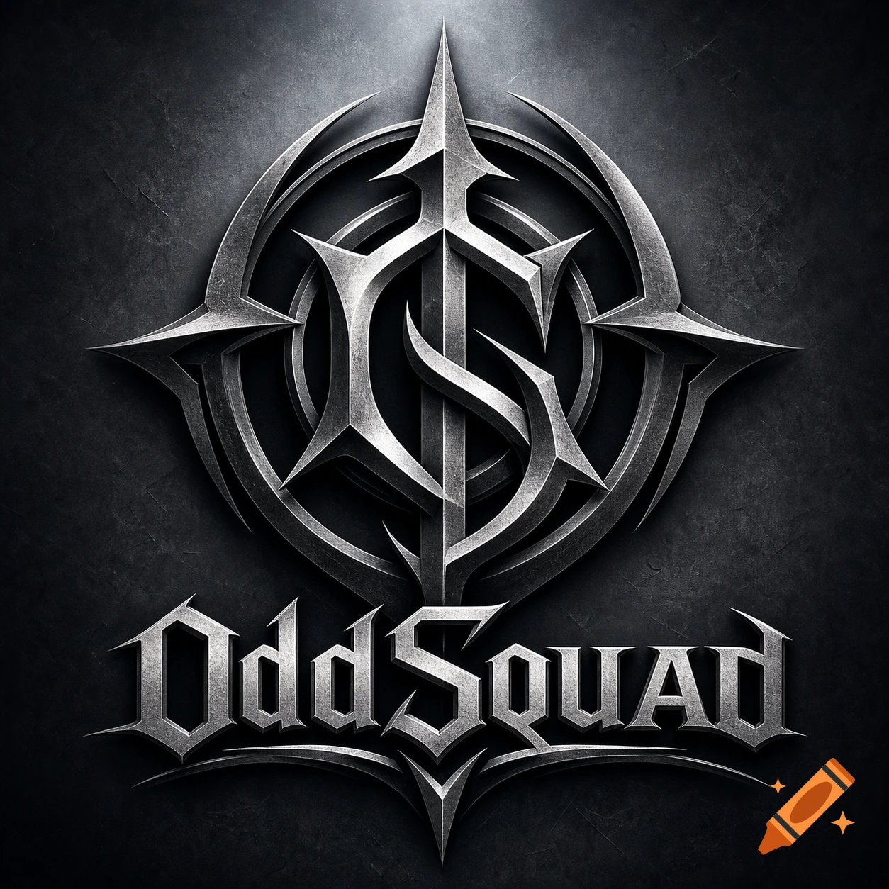 Metallic gothic style band logo for 'Odd Squad' on a dark textured background.
