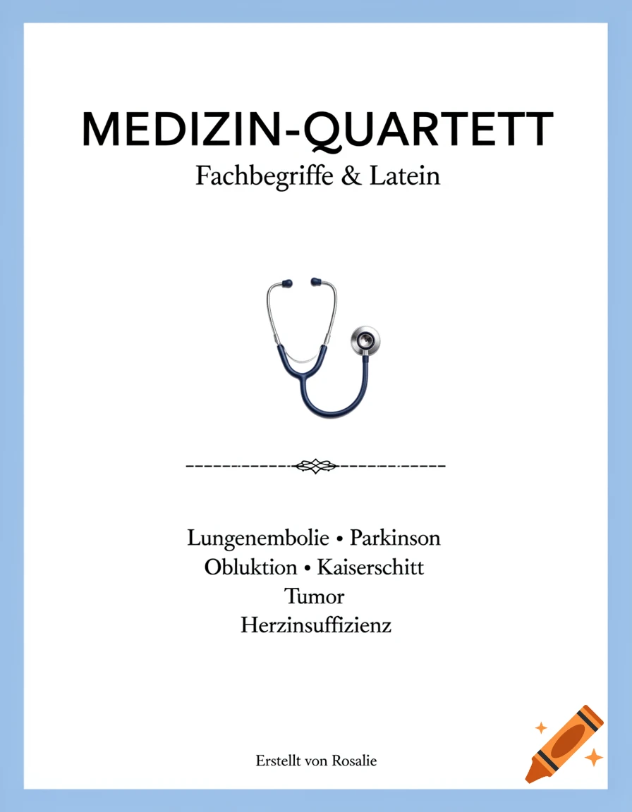 A white card game cover with a light blue border, titled "MEDIZIN-QUARTETT Fachbegriffe & Latein", featuring a stethoscope icon and a list of medical terms.