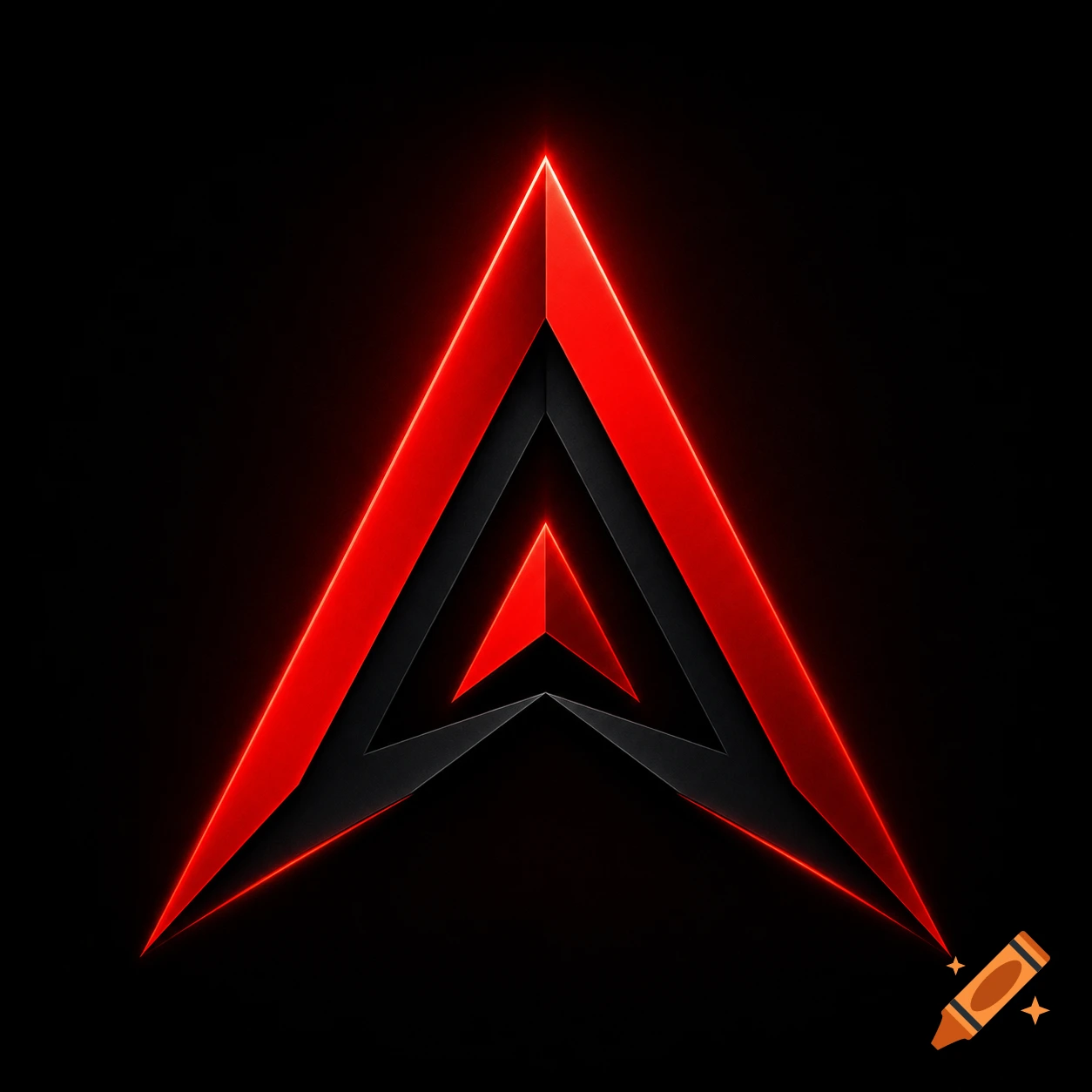 Minimalist red glowing letter A logo with dark gray geometric shapes on a black background, in a modern esports style.