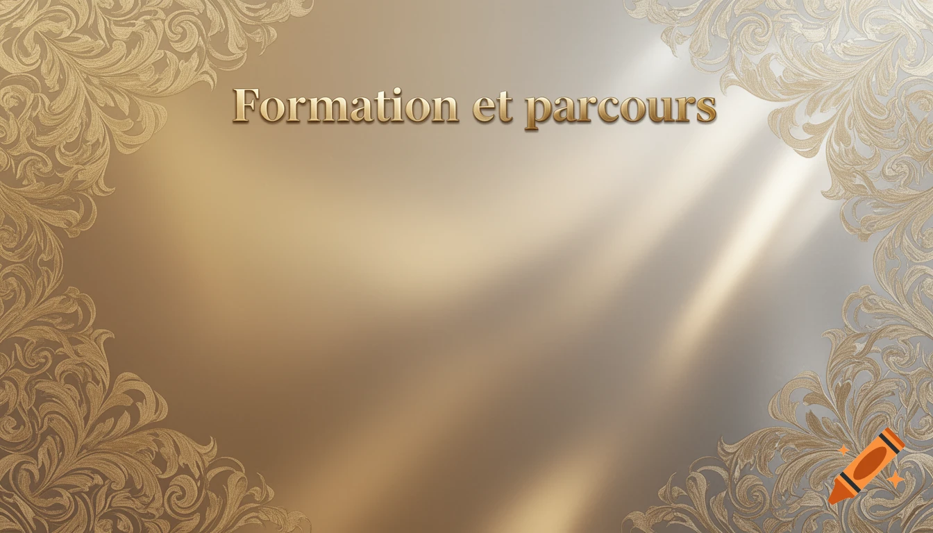Elegant gold and silver background with ornate floral patterns and "Formation et parcours" text.