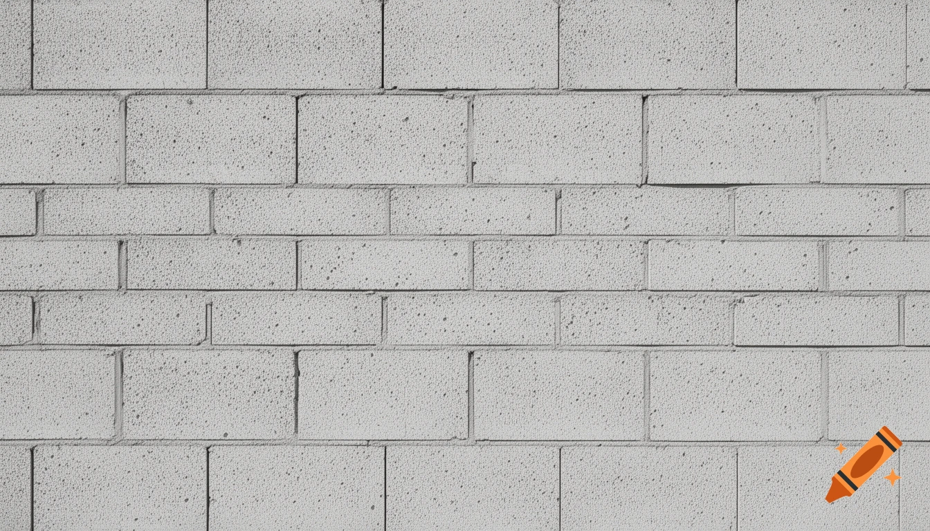 A close-up view of a light gray concrete block wall with visible grout lines and a finely textured surface.