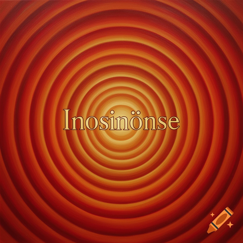 Golden text 'Inosinõnse' centered on a background of warm red and orange concentric circles, radiating outwards.