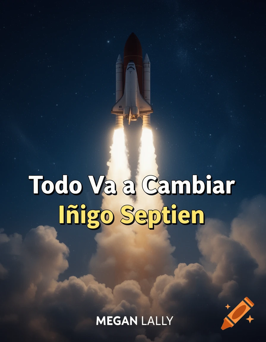 A space shuttle launches into a starry night sky, with text "Todo Va a Cambiar" and "Iñigo Septien" like a book cover.