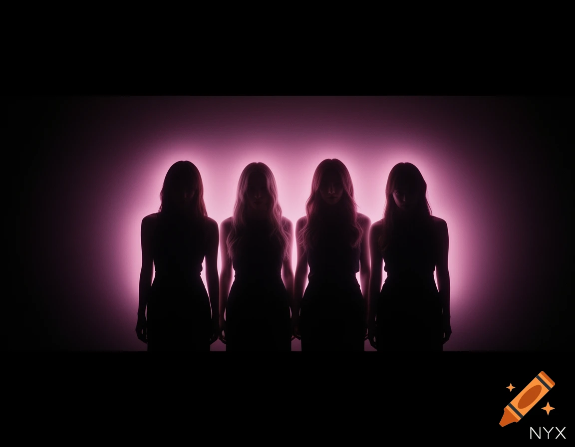 Four female silhouettes stand against a vibrant pink glowing light, with the word NYX in the bottom right corner, against a dark background.