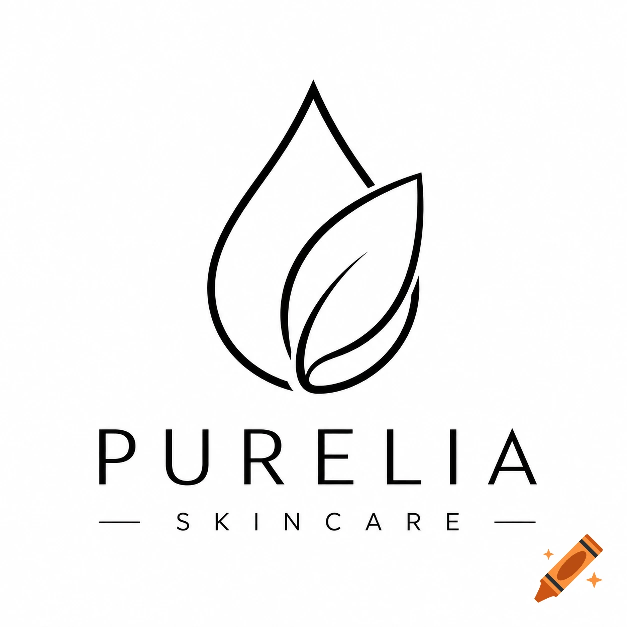 A minimalist black and white logo features a water drop with two leaves inside, above the text 'PURELIA SKINCARE' and 'SKIN CARE'.