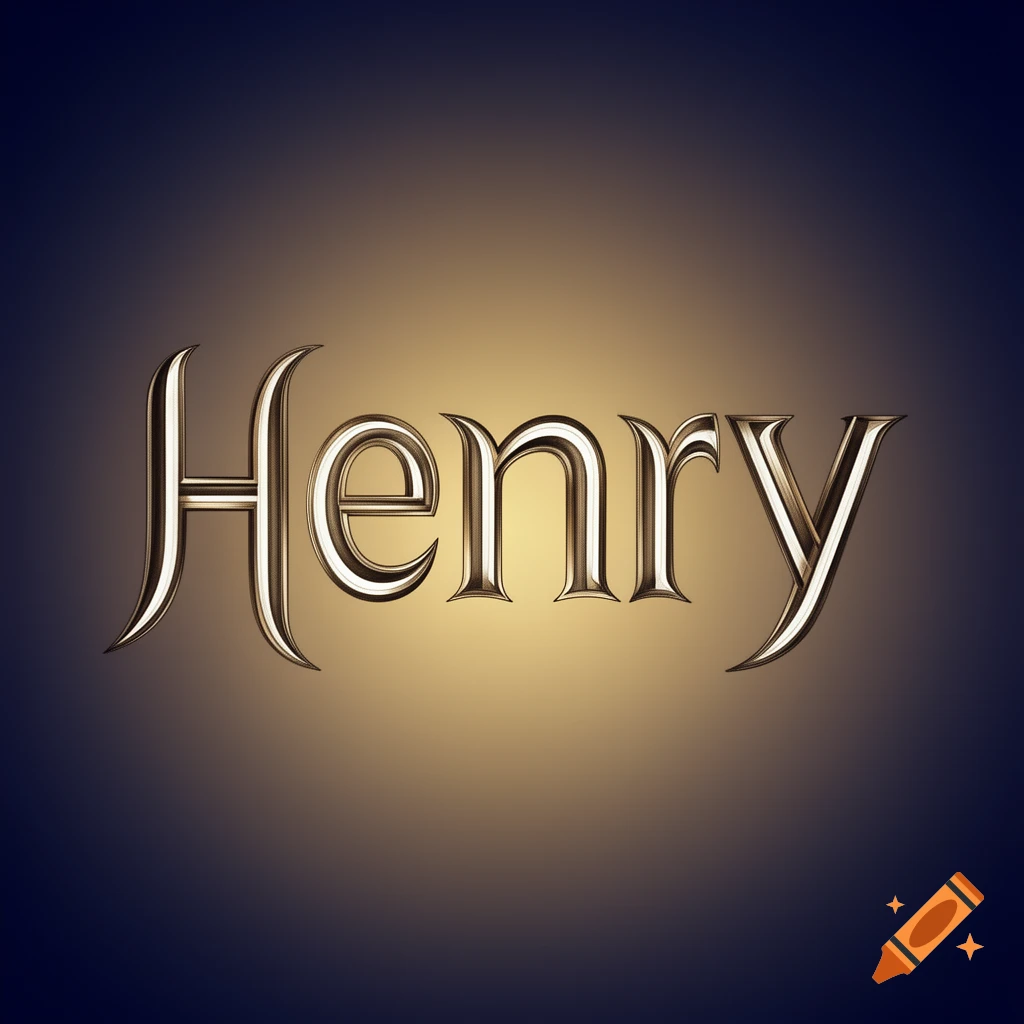 The word 'Henry' rendered in a shiny, ornate gold metallic font against a dark blue and gold gradient background.