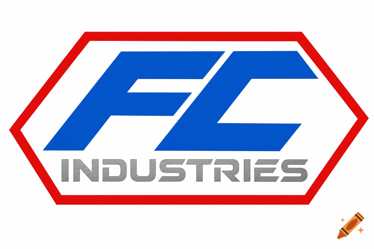 A blue 'FC' and 'INDUSTRIES' text in a red hexagon corporate logo on a white background, in a 1980s style.