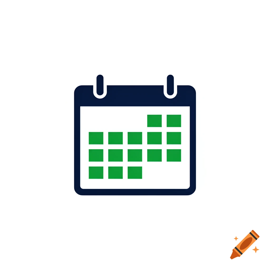 A minimalist dark blue and vibrant green calendar icon on a white background.