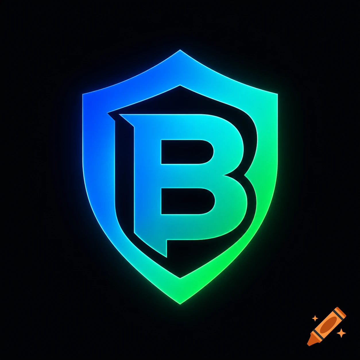 Minimalist vector logo of the letter 'B' within a shield shape, featuring a vibrant blue to green gradient on a dark background.