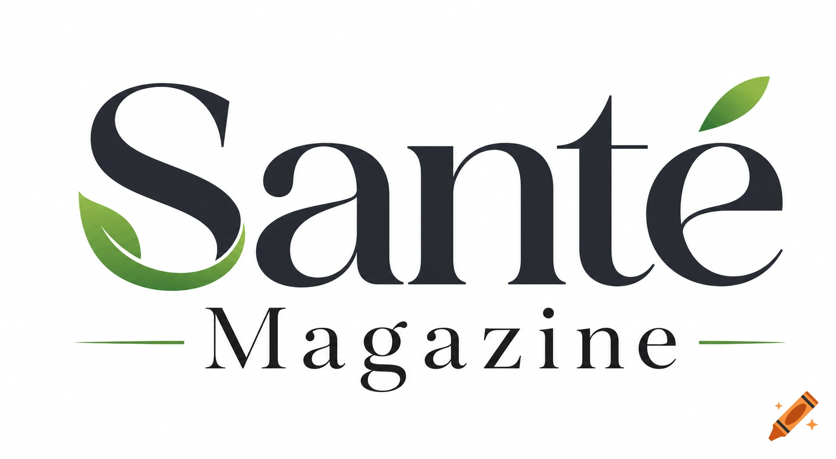 Santé Magazine logo with dark grey text and green leaf accents.