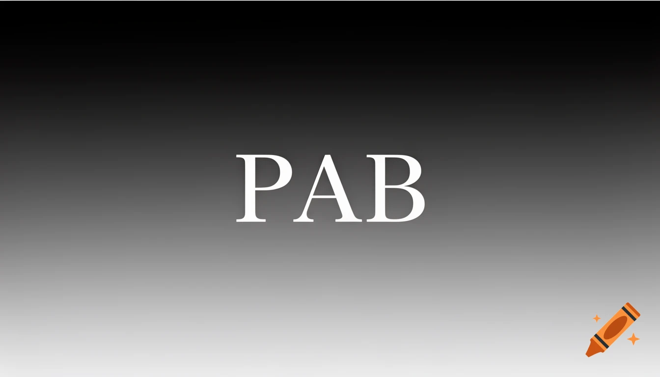 White text PAB centered on a smooth black to light grey gradient background.