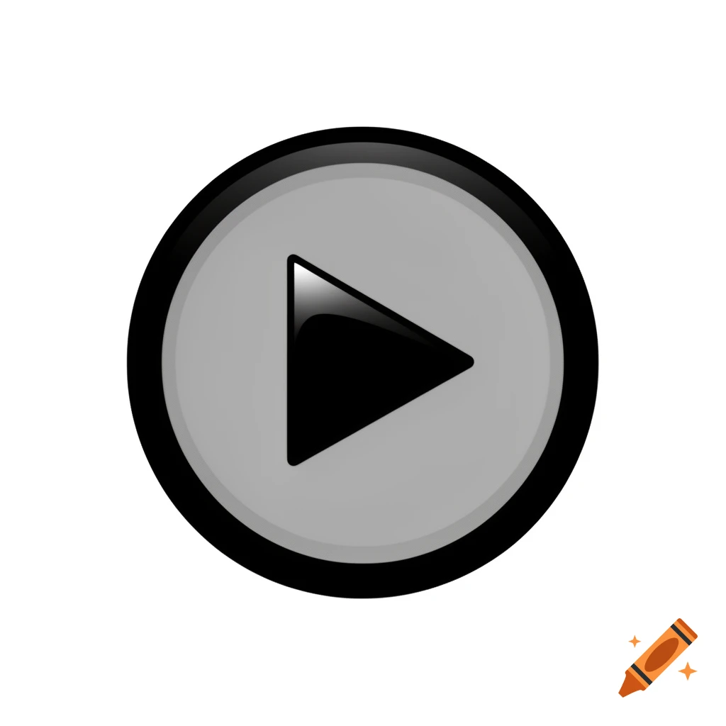 A shiny black and gray video play button icon on a white background.