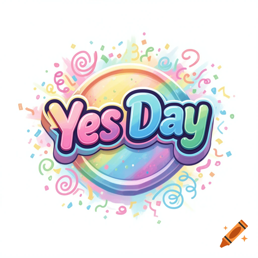A colorful, playful graphic with 'Yes Day' text on a rainbow-striped disc surrounded by confetti.