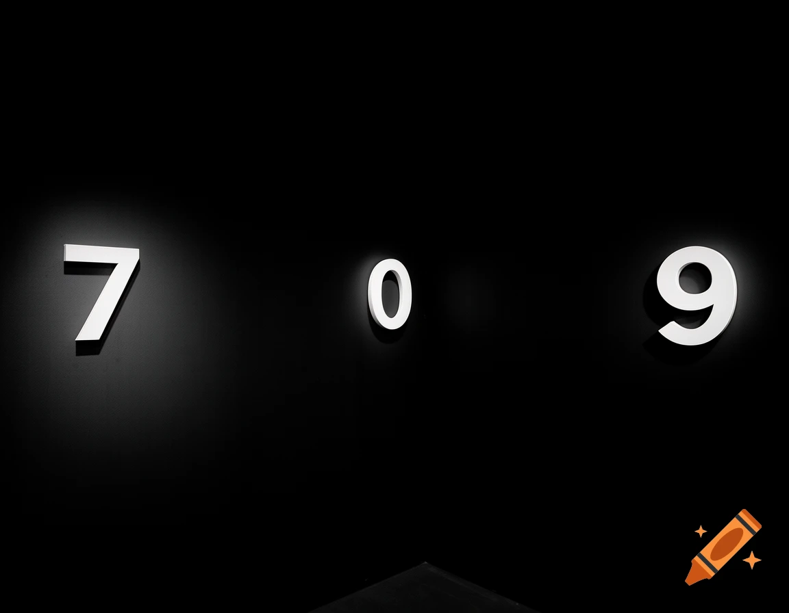 White numbers 7, 0, and 9 glow on a black background.