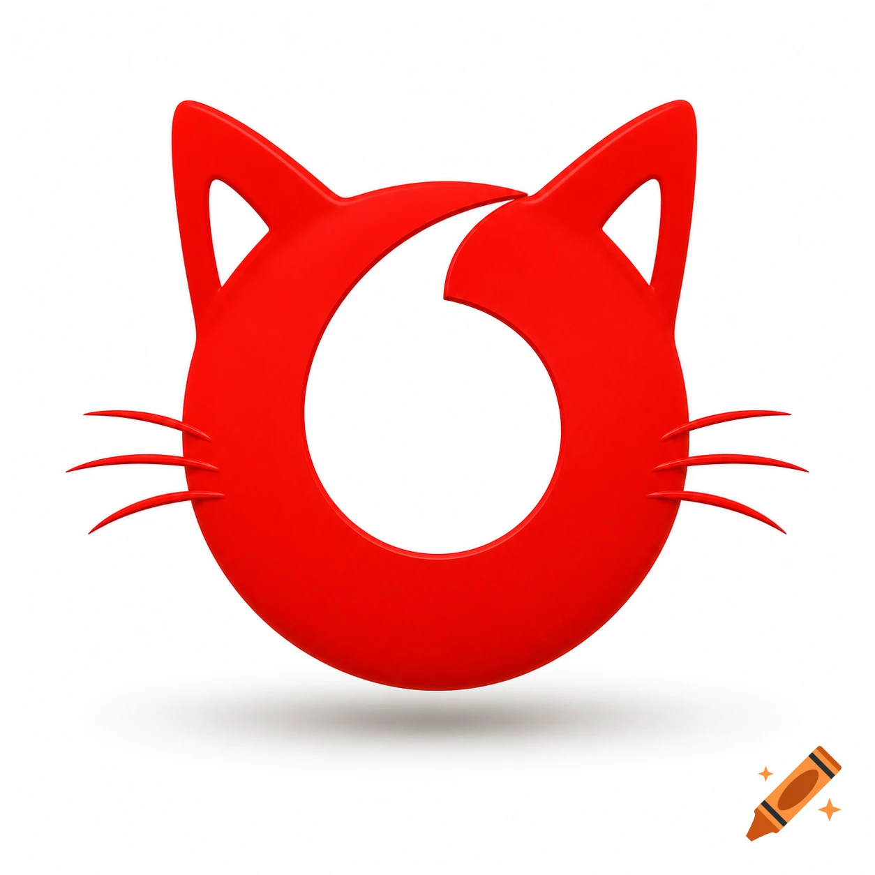 A glossy red 3D logo shaped like a cat's head, featuring the white Vodafone speech bubble symbol in the center, casting a shadow on a white background.