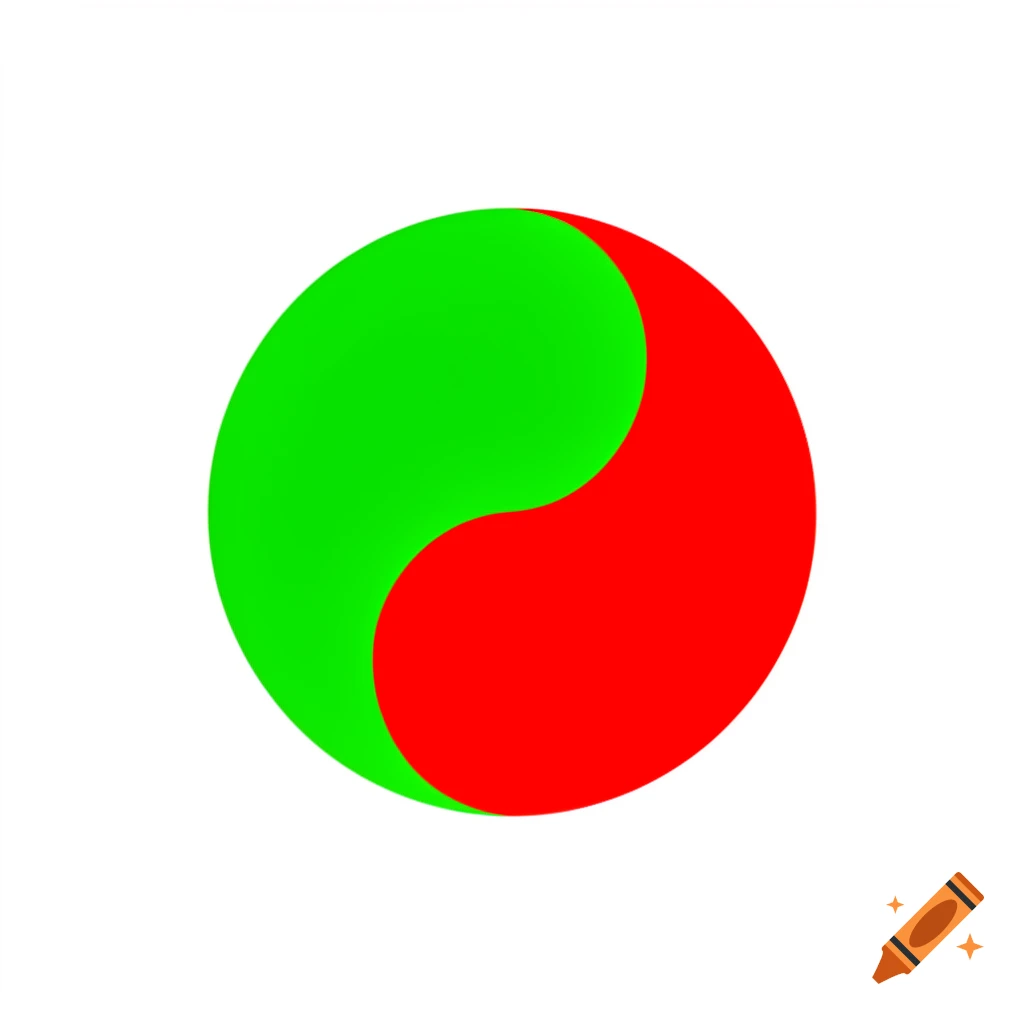 A circular symbol, half green and half red, divided by a smooth S-shaped curve.