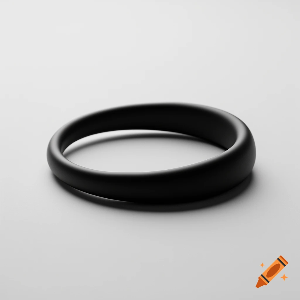 A black, smooth, slightly irregular rubber band or bangle on a white background, viewed from the side.