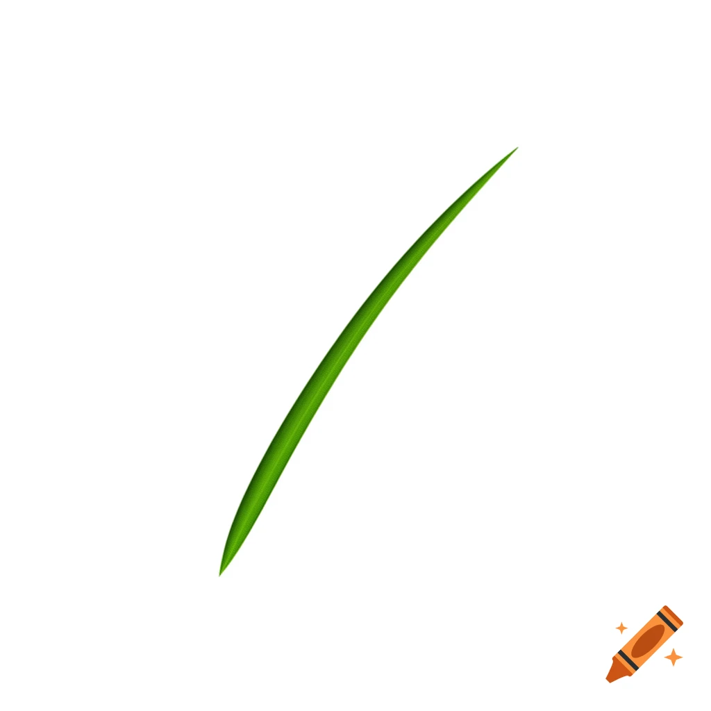 A single, minimalist green blade of grass, shaped like a calligraphy stroke, on a white background.