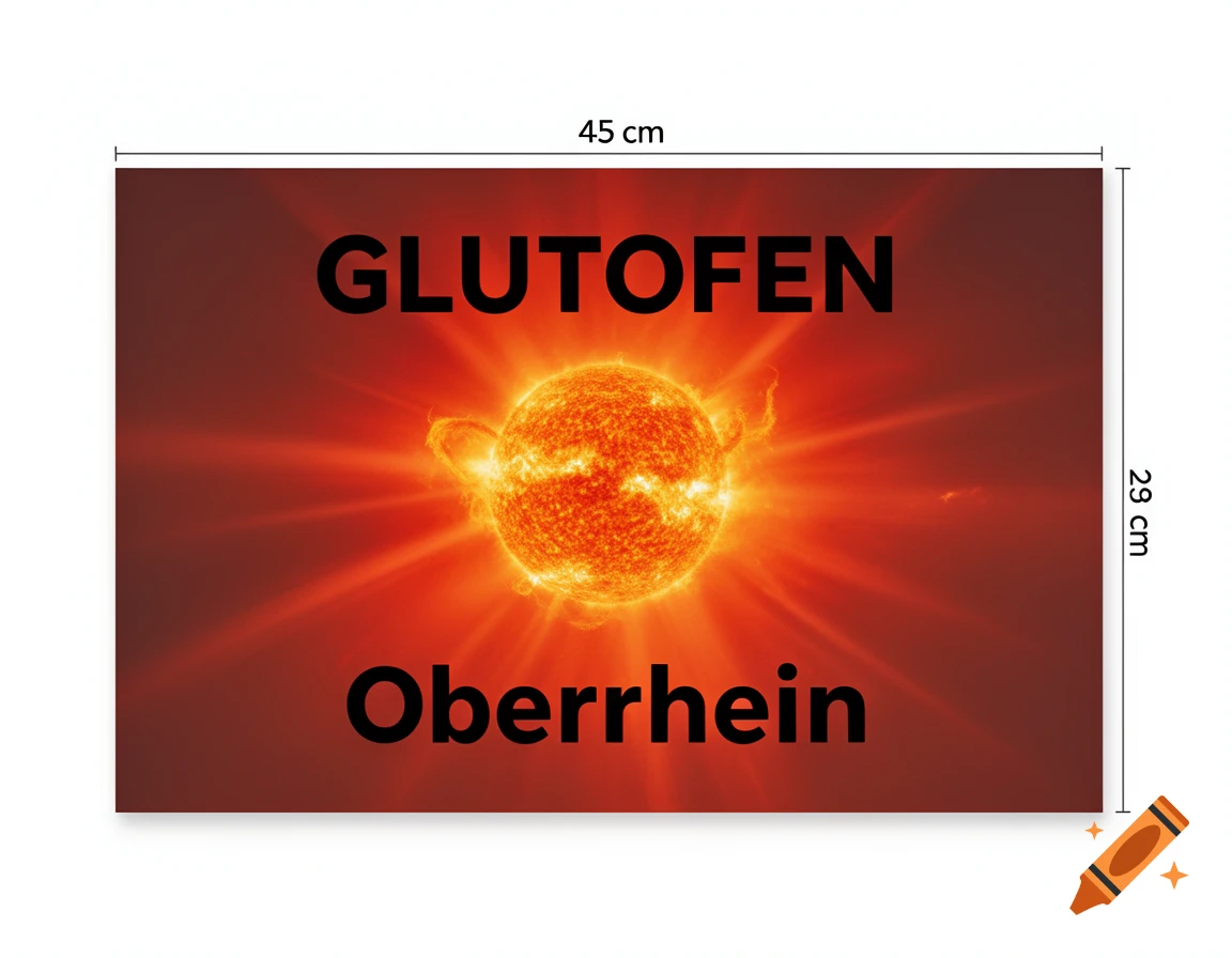 A rectangular poster featuring a bright, glowing sun, with the text "GLUTOFEN" above and "Oberrhein" below, set against a vibrant red and orange background.