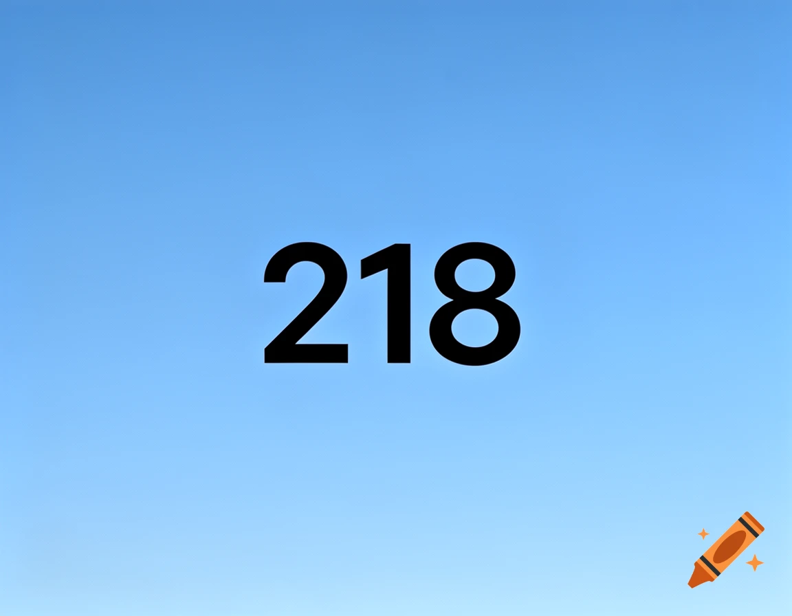 The number 218 in black on a light blue background.