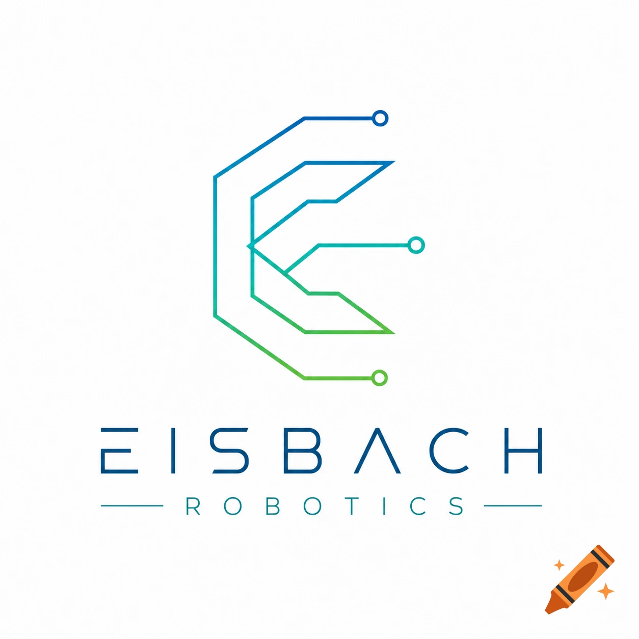A minimalist line-art logo with a blue to green gradient, resembling a circuit or abstract letter, above the words 'EISBACH ROBOTICS'.