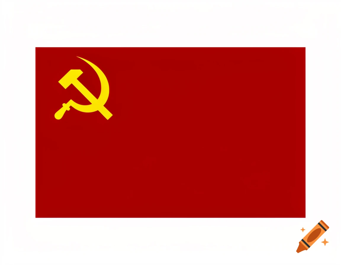 The red flag of the USSR with a yellow hammer and sickle emblem in the upper left corner.