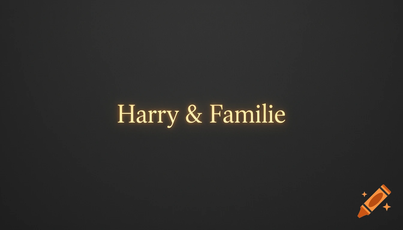 Golden glowing text 'Harry & Familie' on a dark charcoal gray background.
