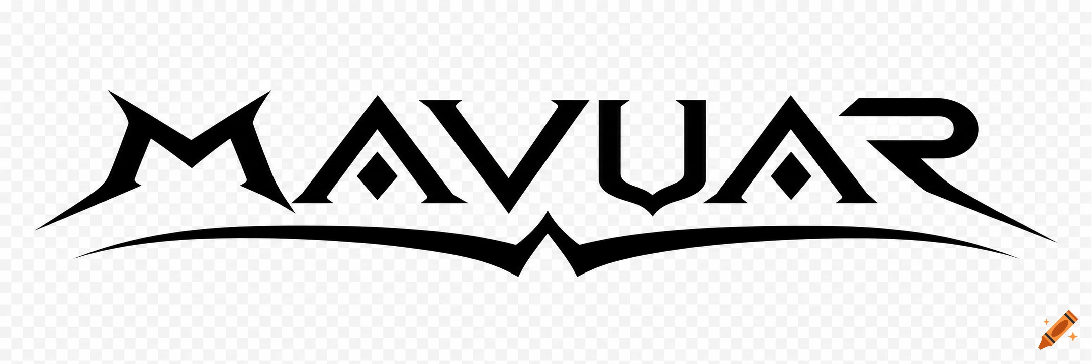 A bold, black, angular, custom typography logo for the name 'MAVUAR' with a subtle Japanese style, on a transparent background.