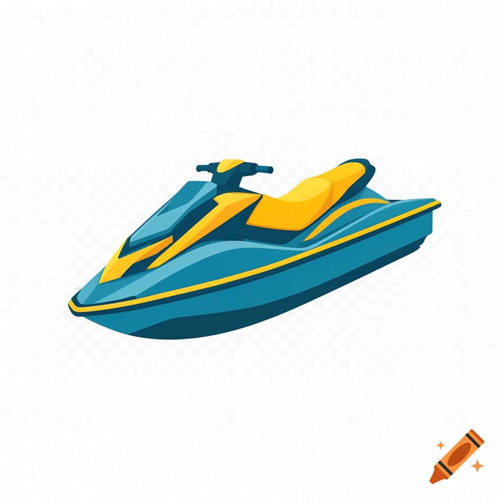 A stylized blue and yellow jetski on a transparent background.
