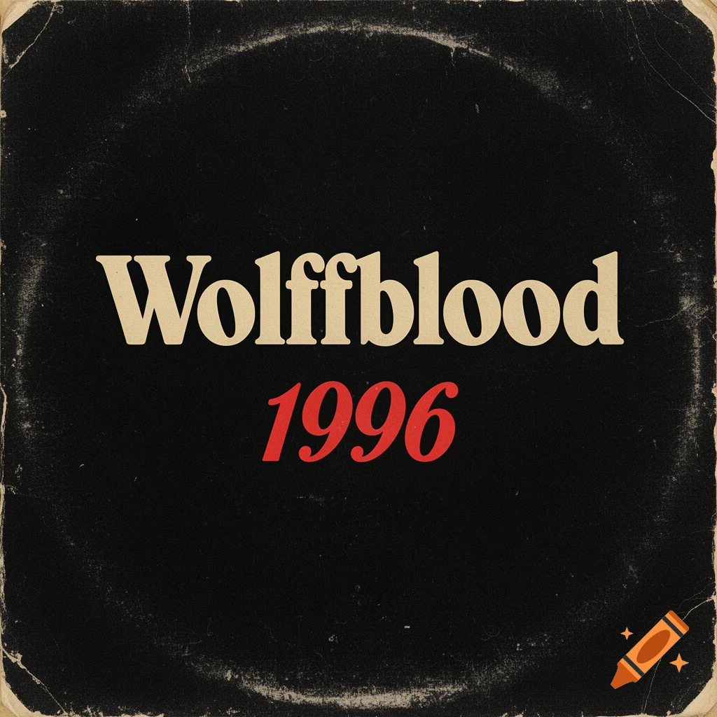 A vintage-style album cover with 'Wolffblood' in beige text and '1996' in red text on a worn black background.