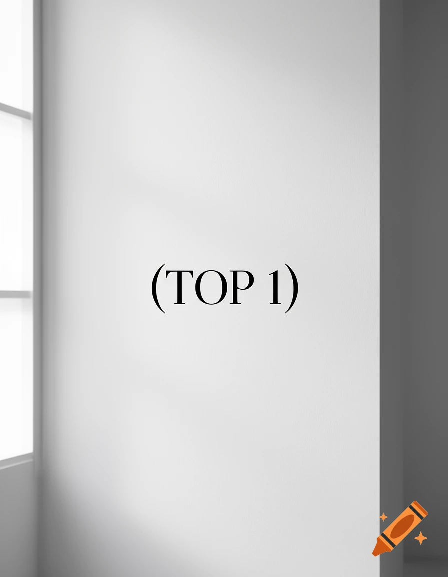 Minimalist white wall with the text (TOP 1) in the center, next to a window.