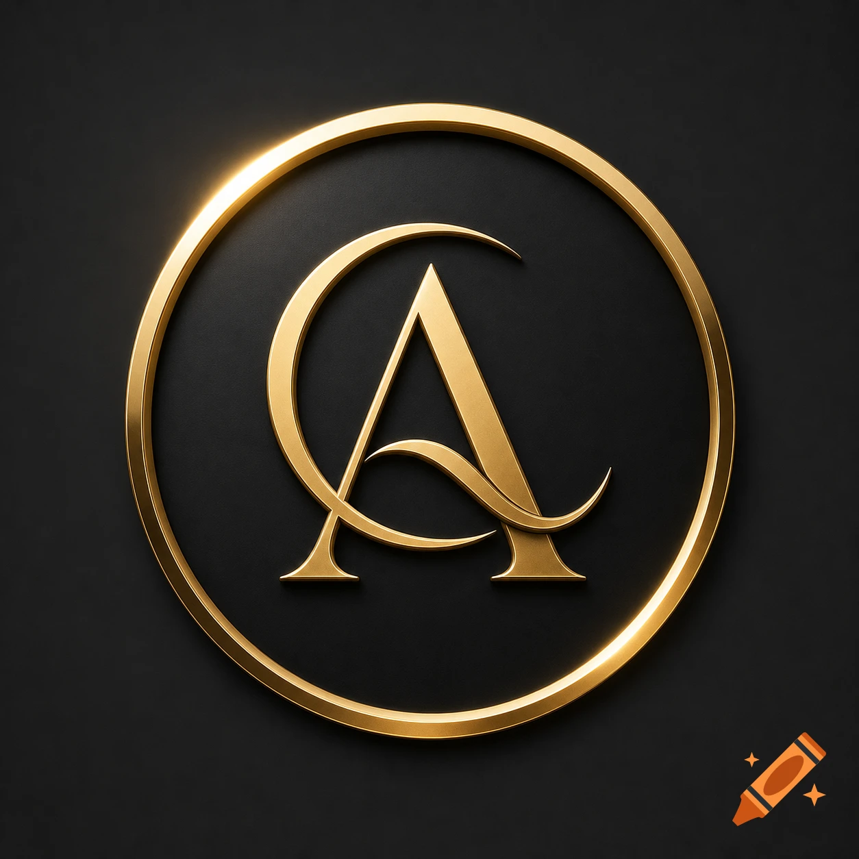 A luxurious golden stylized letter 'C' and 'A' monogram intertwined within a golden circle on a dark gray background.