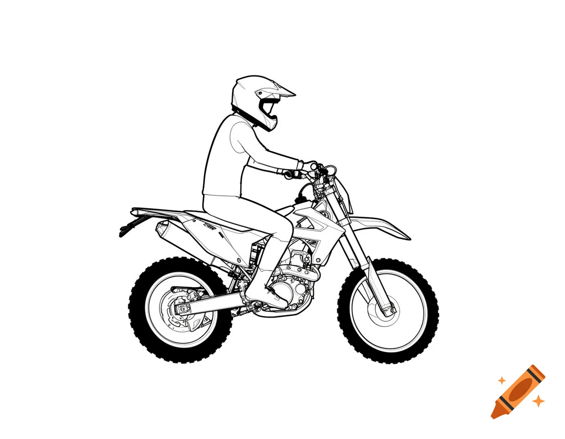Line art illustration of a person riding an enduro motorcycle, similar to an instruction manual diagram.