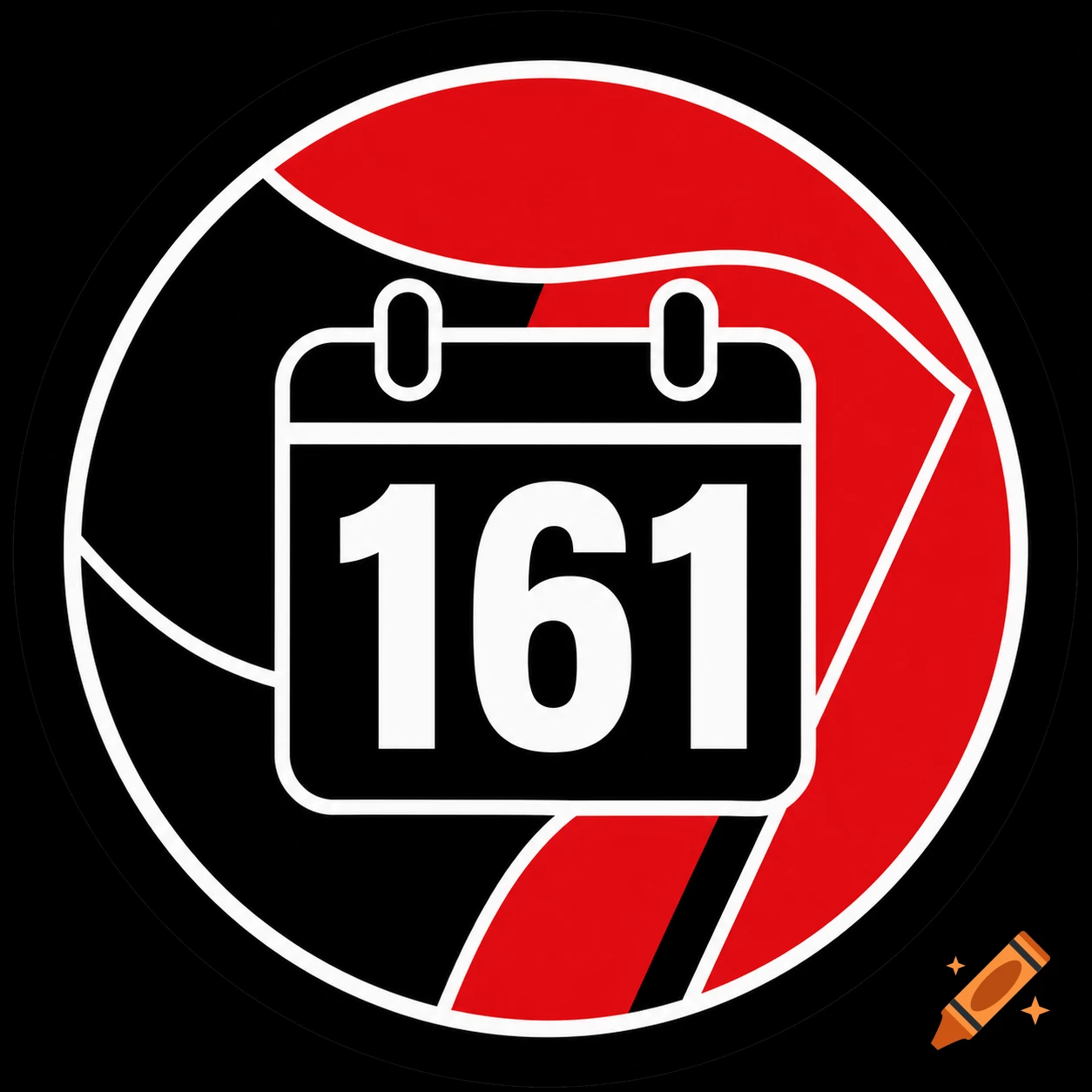 A circular logo in black, red, and white, featuring a calendar icon with the numbers "161" inside.