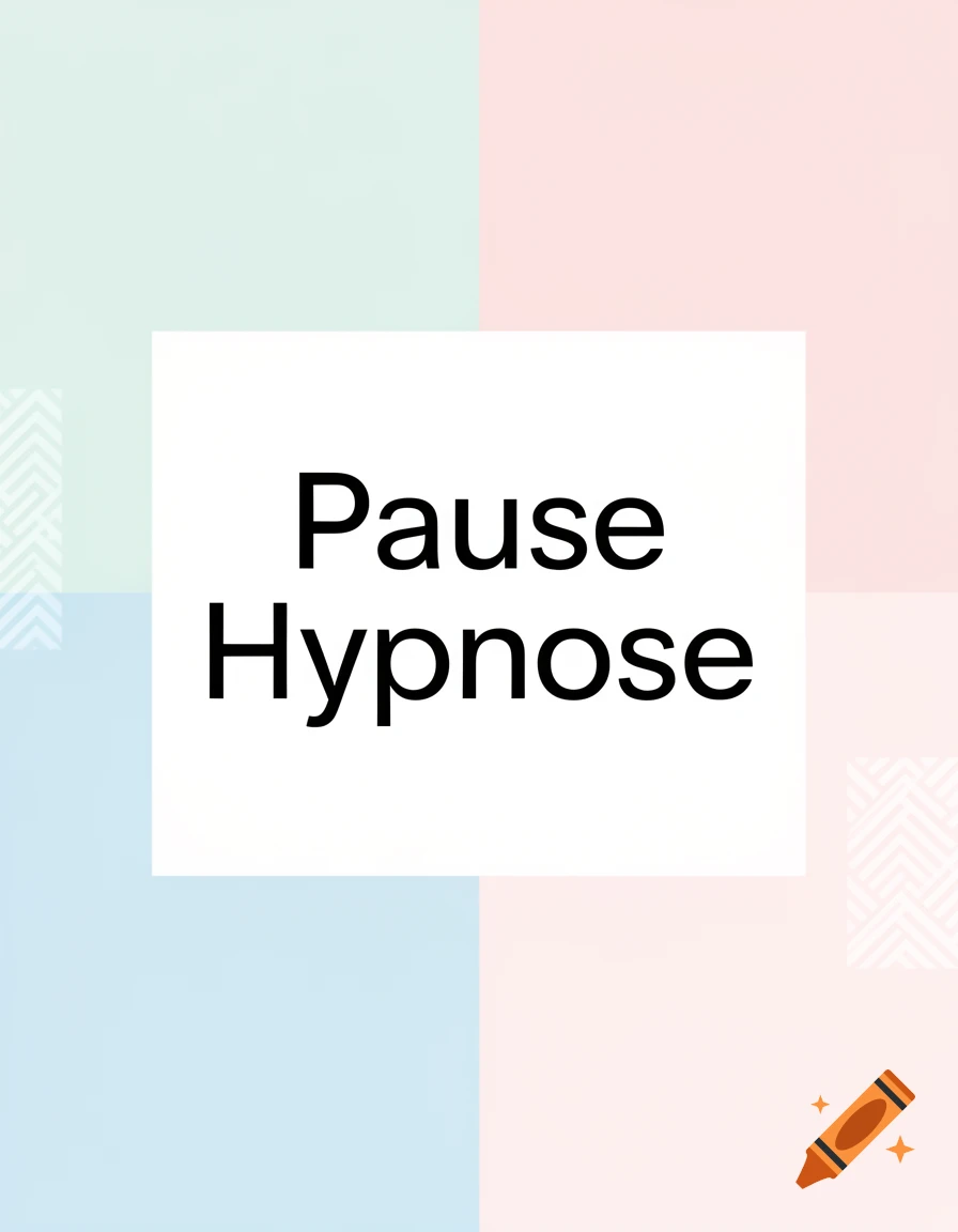 White square with black text "Pause Hypnose" centered on a background of four pastel squares in green, pink, blue, and peach, with subtle chevron patterns.