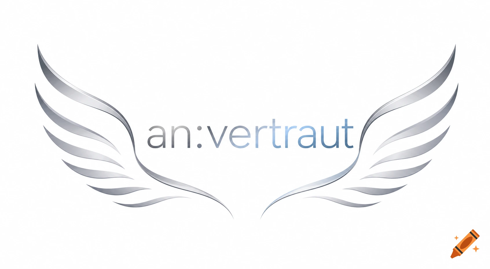 A logo featuring stylized silver wings surrounding the word 'an:vertraut' in a grey-to-blue gradient font.