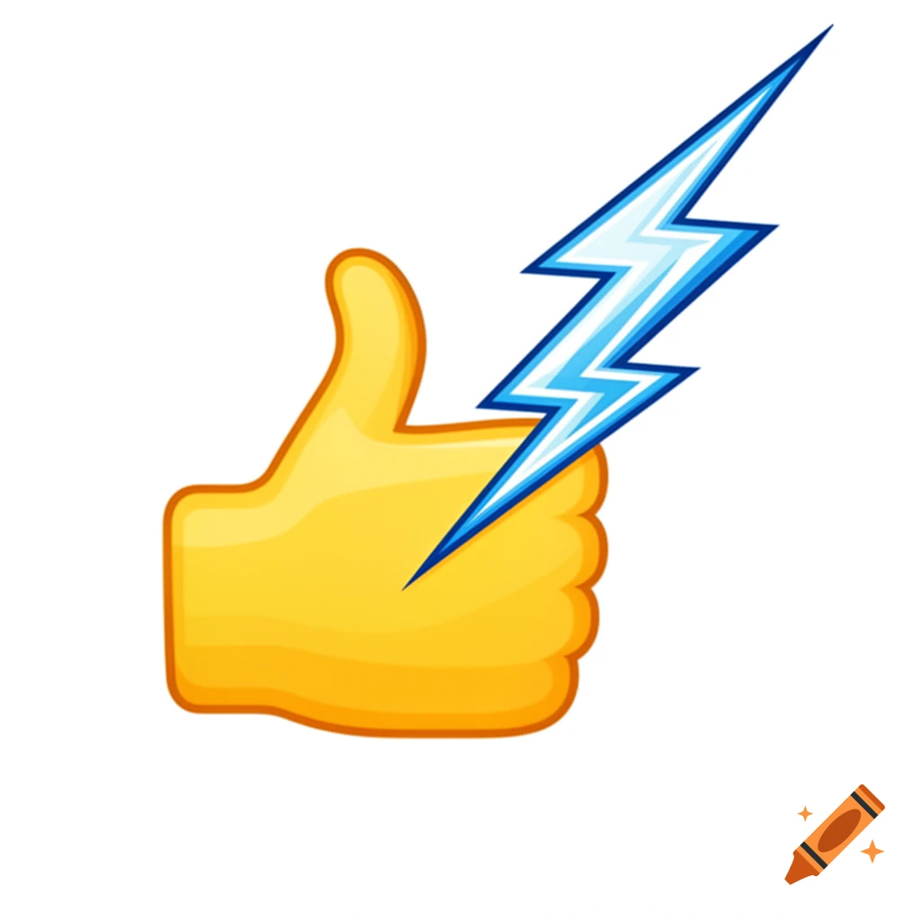 A yellow thumbs-up emoji with a blue and white lightning bolt extending from the thumb.
