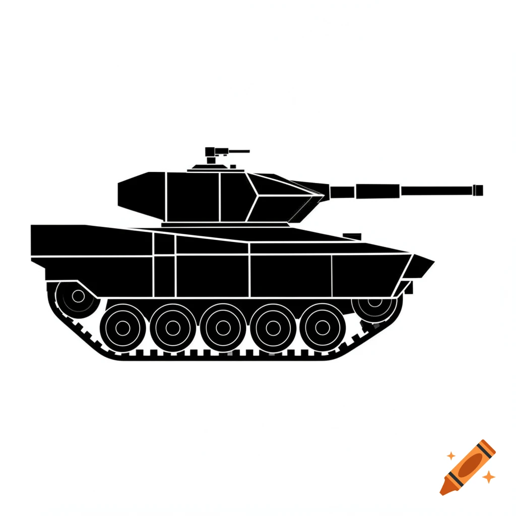 A flat, solid black silhouette icon of a modern main battle tank with sharp angular armor and clear tracks, on a white background.