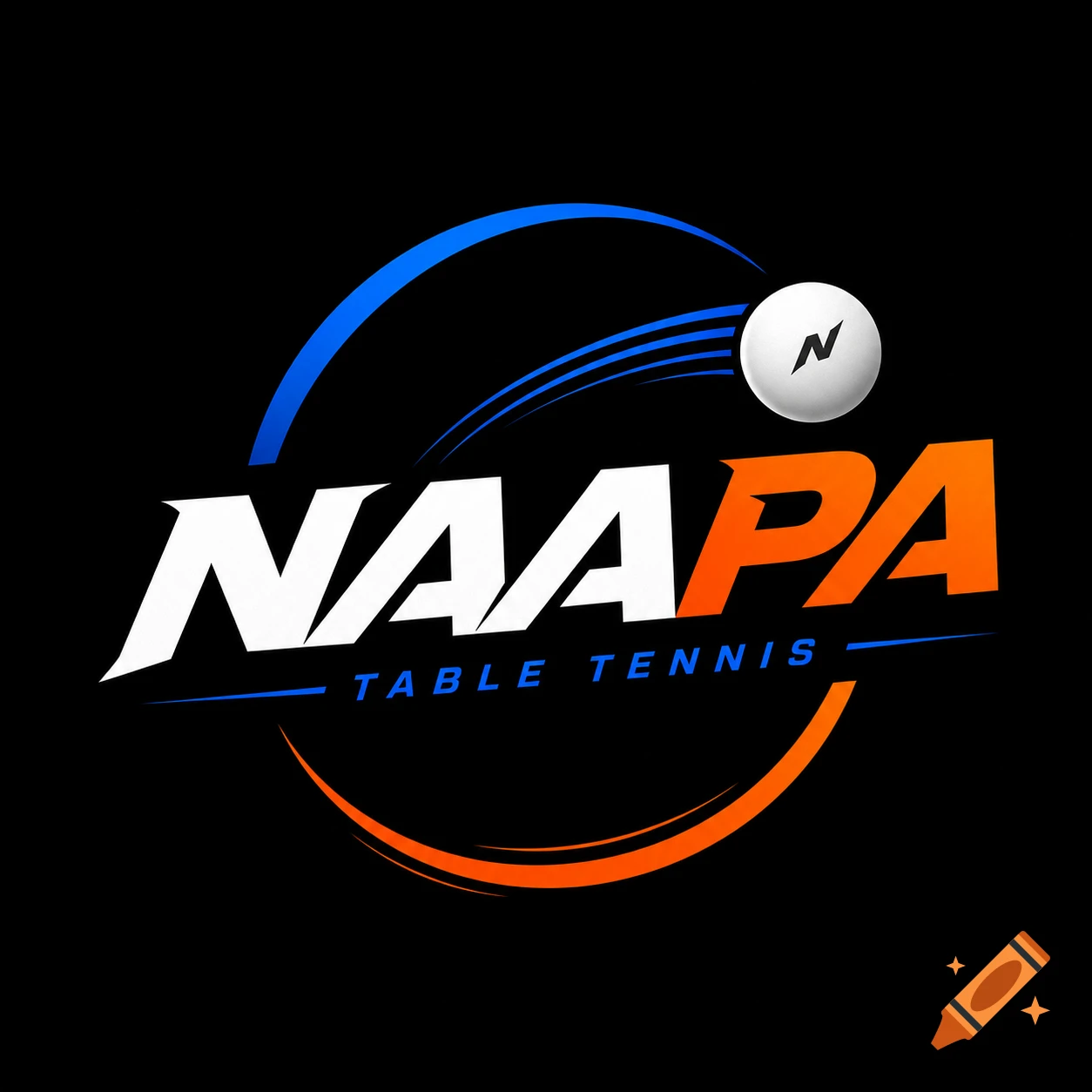 Logo for NAAPA Table Tennis featuring the brand name in white and orange, with a stylized 'N' on a ping pong ball.