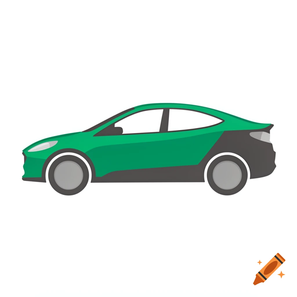 A simple green electric car icon in a flat design style, viewed from the side.