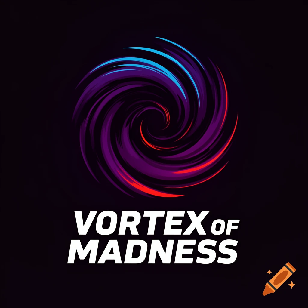 A graphic logo featuring a purple, red, and blue swirling vortex above the white text "VORTEX OF MADNESS" on a black background.