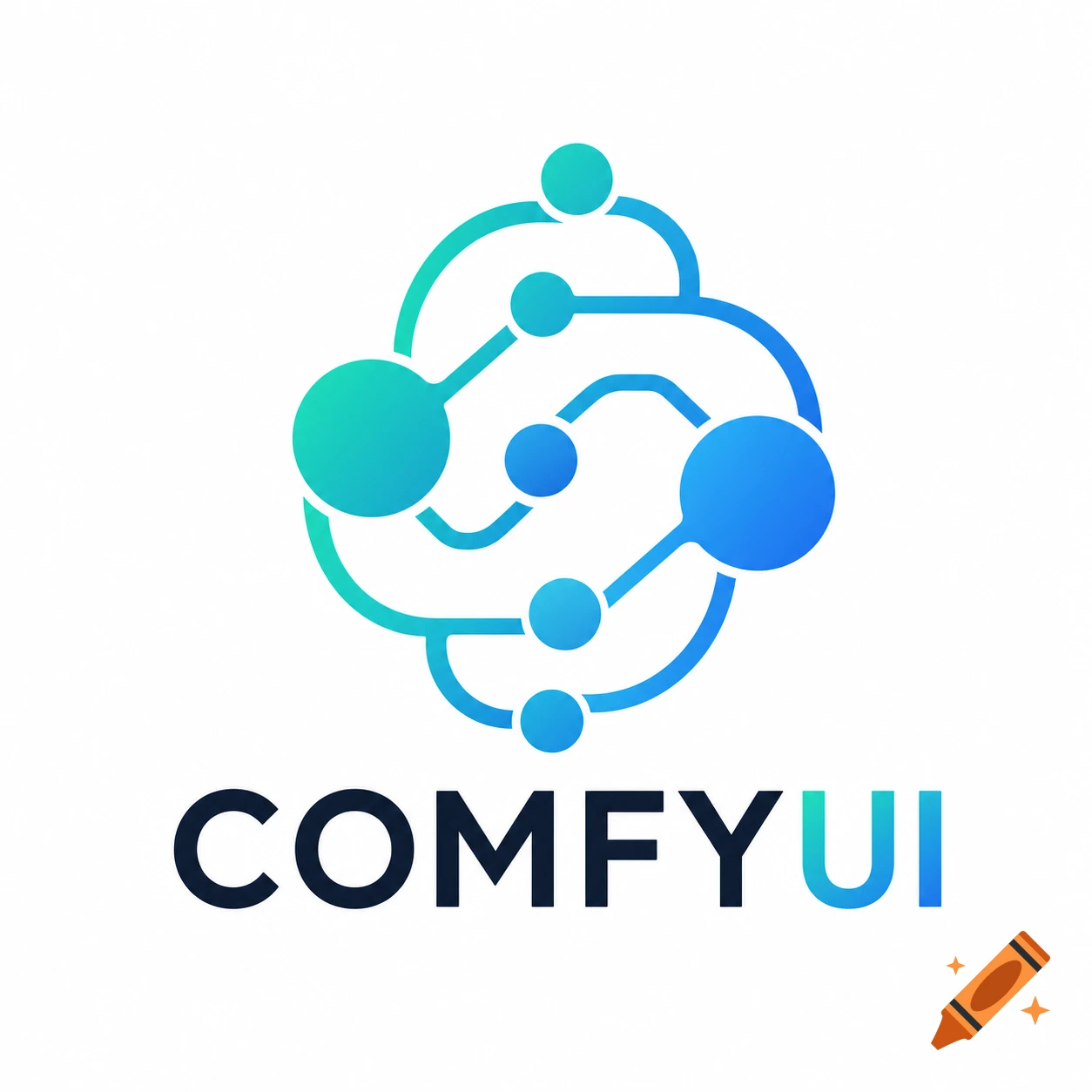 Abstract blue and green gradient network node logo with 'COMFYUI' text below.