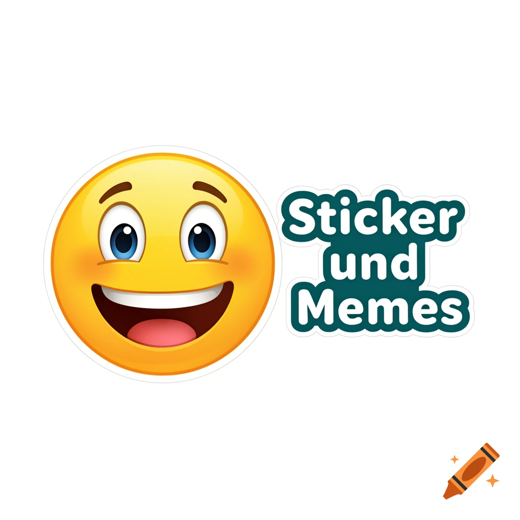 A happy laughing yellow emoji face next to the green text "Sticker und Memes" on a white background.